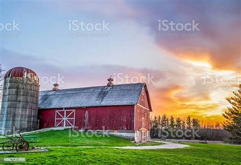Classic Red Barn With Silo Stock Photo Download Image Now Barn