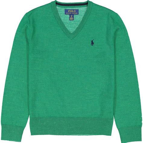Ralph Lauren Boys Wool V Neck Sweater In Green Bambinifashioncom