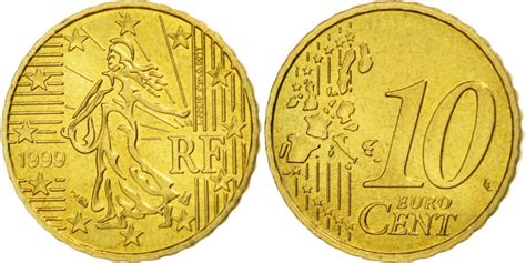 France 10 Euro Cent 1999 Brass Km1285 European Coins