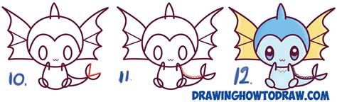 How To Draw Cute Kawaii Chibi Vaporeon From Pokemon Easy Step By Step