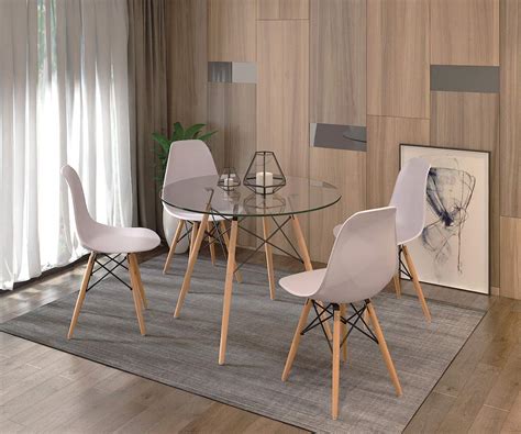 Buy Dining Table And 4 Chairs Modern Glass Round Dining Table With Eiffel Dining Chair Dining