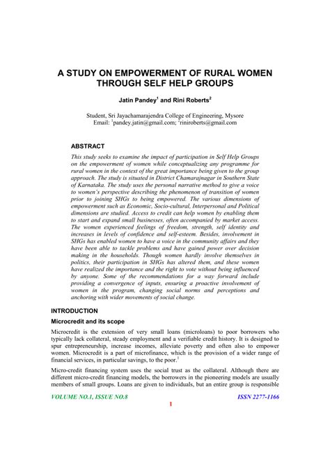 PDF A Study On Empowerment Of Rural Women Through Self Help Groups