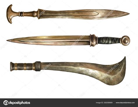 Collection Realistic Ancient Weapon Greek Roman Swords — Stock Photo