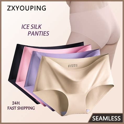 zxyouping ice silk seamless panty for women mid waist plus size panties m xxl shopee philippines