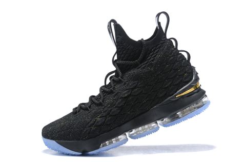 One of the cleanest colorways released, they come in black and metallic gold. Men's Nike LeBron 15 Black/Metallic Gold 897648-006 For Sale