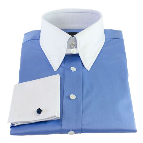 French Blue Pin Collar Slim Fit Shirt With White Collar And Cuffs