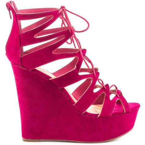 Liliana Womens Thunder Fuchsia Pink Wedge Shoes Pink High Heel Shoes Fuschia Pink Shoes
