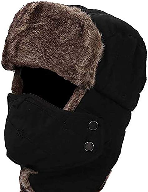 Shiyiup Mens Winter Hat Russian Ushanka Cap With Windproof Facemask