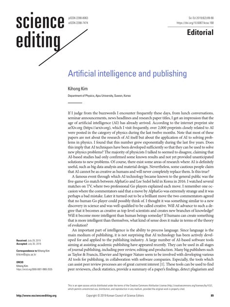 Pdf Artificial Intelligence And Publishing