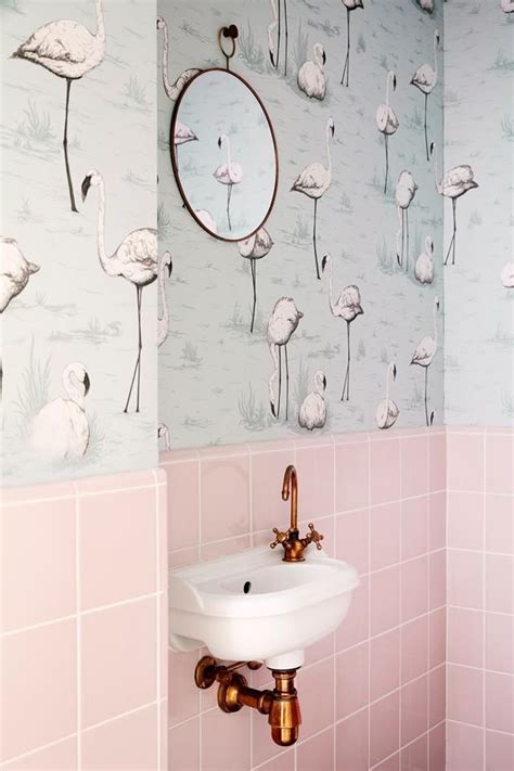 Pink tiled panels provide all the colourful personality in this light grey and white bathroom. 10 global inspired home décor ideas | Pink bathroom tiles ...