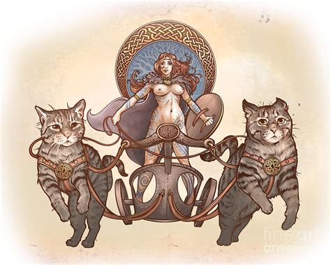 Freya And Her Cat Chariot Nude Version Digital Art By Danielle Zemba Pixels