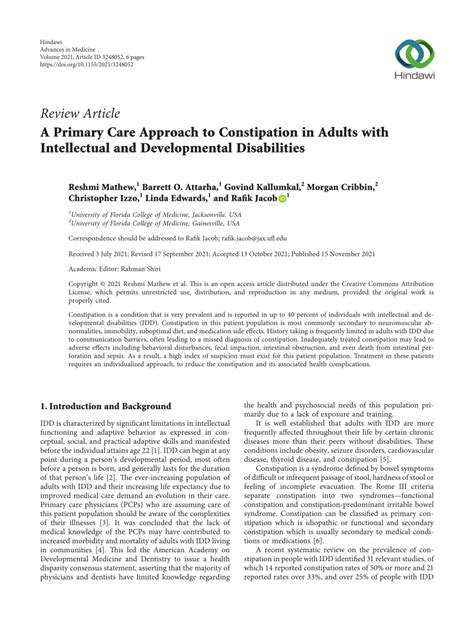 Pdf A Primary Care Approach To Constipation In Adults With Intellectual And Developmental