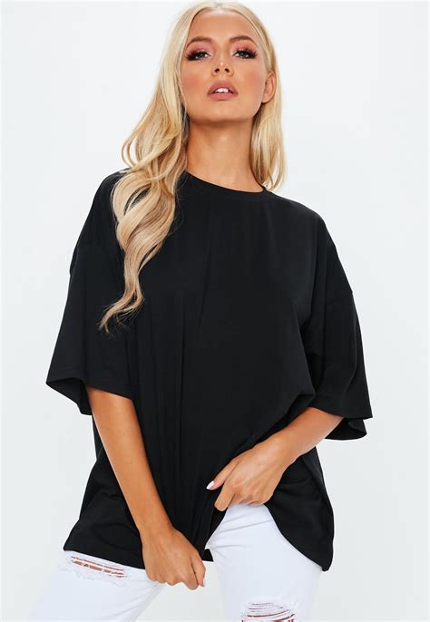 Black Drop Shoulder Oversized T Shirt Missguided Womens Tops Fashion Outfits Monochrome