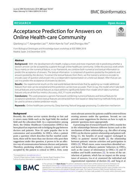 PDF Acceptance Prediction For Answers On Online Health Care Community