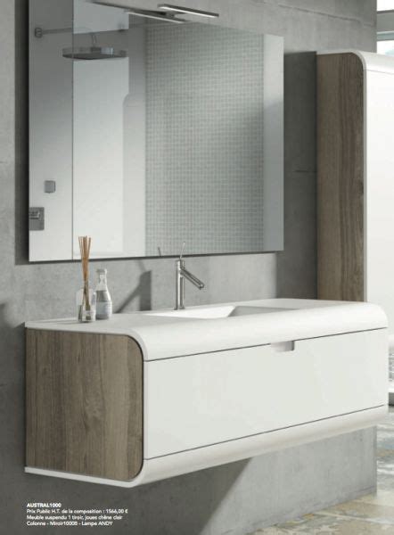Ensemble de salle de bain simple vasque original et design et son grand miroir éclairé. Meuble de salle de bain, suspendu, 100 cm, Blanc - AUSTRAL ...