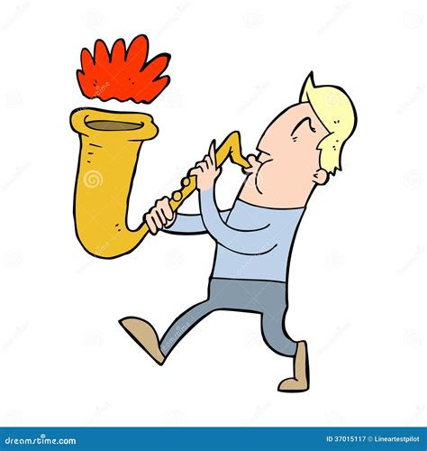Cartoon Man Blowing Saxophone 37015117