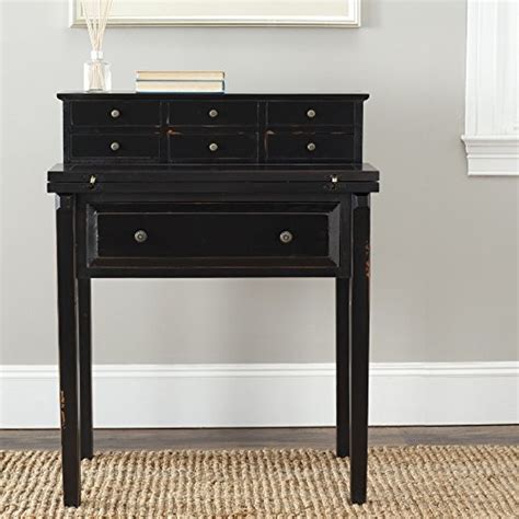 Above the desk, there's a low hutch with a shelf. Small Black Writing Desk: Amazon.com