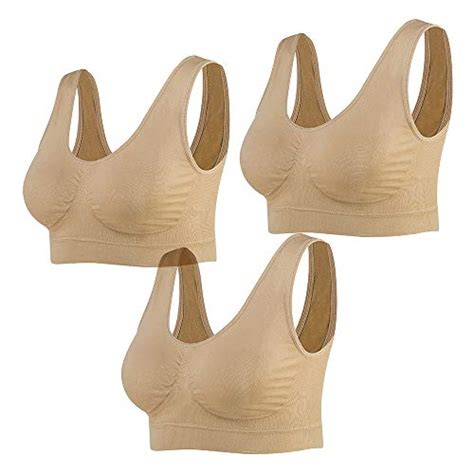 Lemef 3 Pack Seamless Sports Bra Wirefree Yoga Bra With Removable Pads For Women Small 3nude
