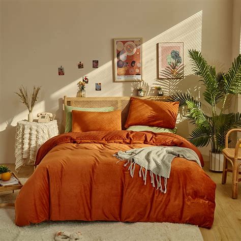 Houseri Burnt Orange Velvet Comforter Set King Rust