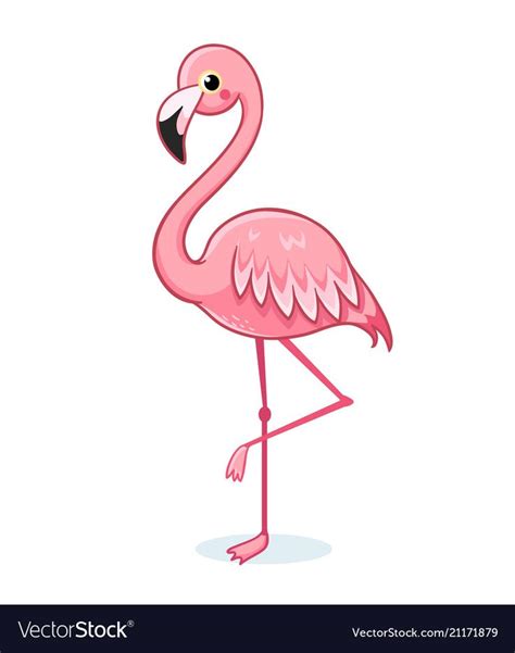Cute Pink Flamingo On A White Background Vector Illustration With Bird