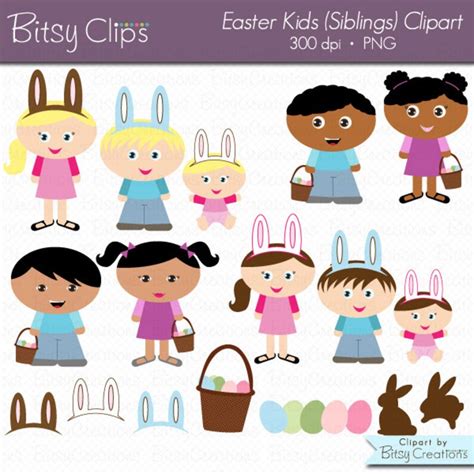 Easter Kids Siblings Set Digital Art Set Clipart Commercial Etsy