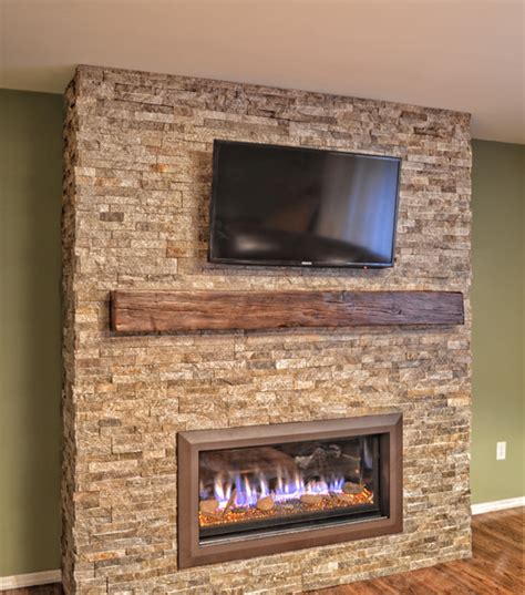 Stacked Stone Linear Fireplace Contemporary Living Room Other
