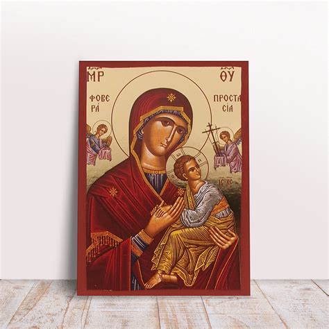 Panagia Theotokos Great Protection Goldprint Greek Orthodox Handmade Icon Ebay