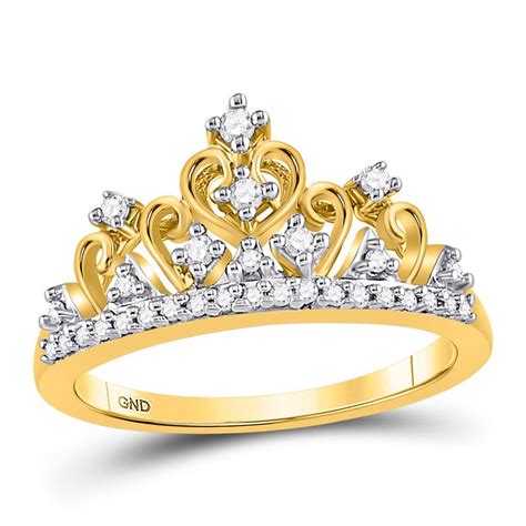 Sold Price 10kt Yellow Gold Womens Round Diamond Tiara Crown Band Ring