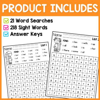 Sight Word Searches by Pocketful of Centers | Teachers Pay Teachers