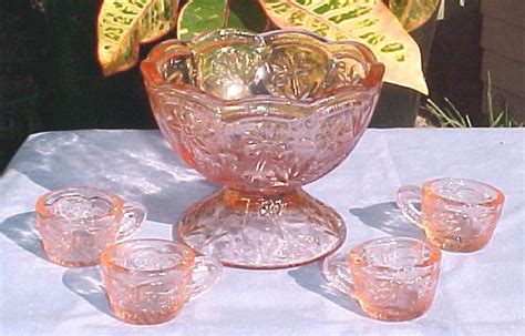 Pink Depression Glass Mini Punch Bowl And Cups Set New Ebay