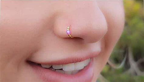 Amazon Com Thin K Gold Filled Tiny Pink Opal Nose Piercing Hoop