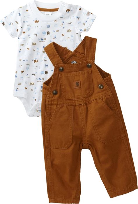 Carhartt Baby Boys Washed Bib Overall Set Carhartt Brown