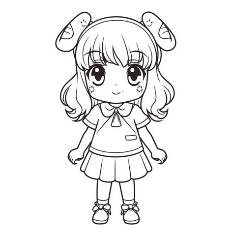 Kawaii Coloring Pages Kawaii Girl Anime Outline Sketch Drawing Vector