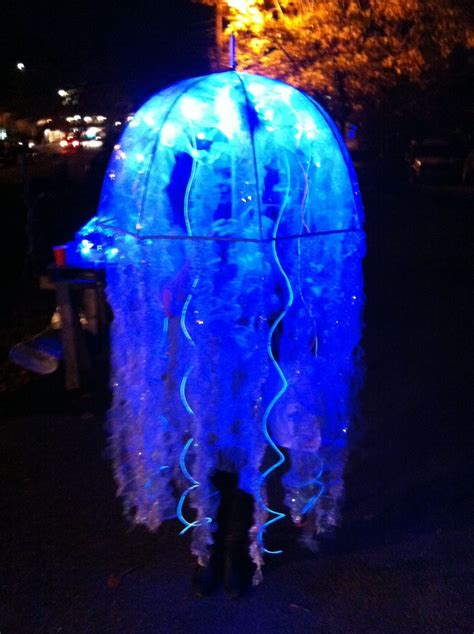 The costume is designed to make it look as though you're riding on the shoulders of a little stick figure lit up with led rope. My Jellyfish Costume ! | Jellyfish halloween costume, Jellyfish costume, Jellyfish halloween