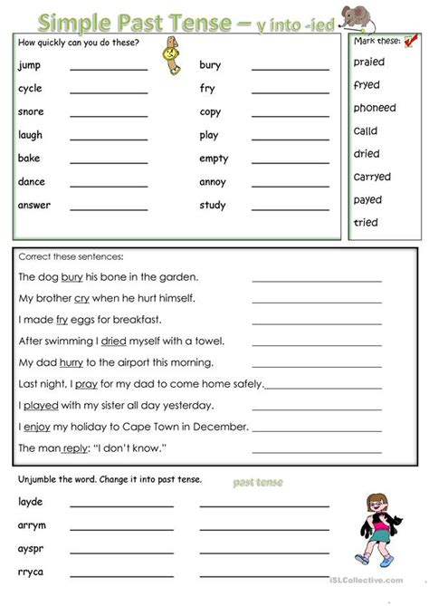 Simple Past Tense Change Y To I And Add Ed English Esl Worksheets