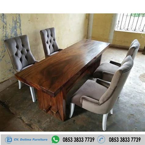 Meja Makan Kayu Trembesi Empat Kursi Toko Furniture Mebel Jepara