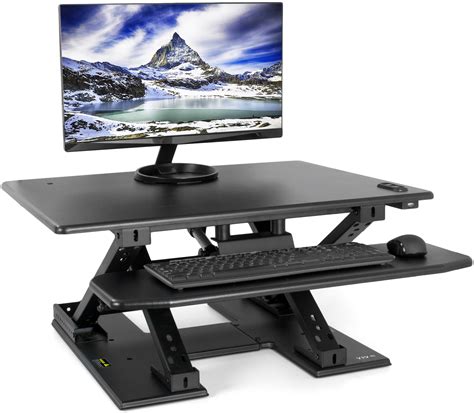 Vivo Black Electric Height Adjustable Two Tier Standing Tabletop Desk