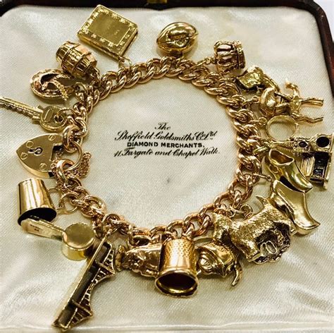 Superb Heavy Antique 9ct Rose Gold Charm Bracelet With 20 Vintage Gold