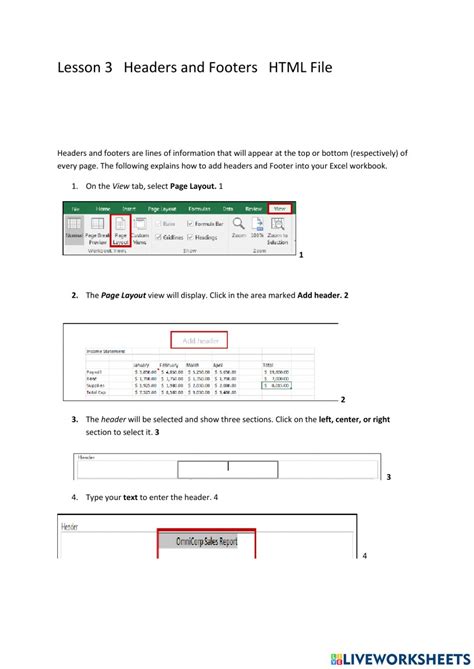Lesson Headers And Footers Html File Worksheet