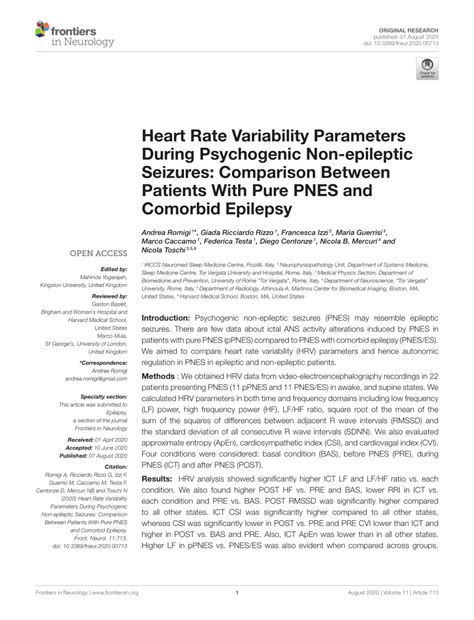 Pdf Heart Rate Variability Parameters During Psychogenic Non