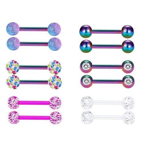 boniskiss 4g 6 pairs 14g barbell tongue piercing tongue ring nipple ring sexy stainless steel