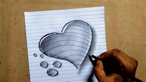 3d Love Heart Water Drop Drawing On A4 Paper Trick Pencil Sketch