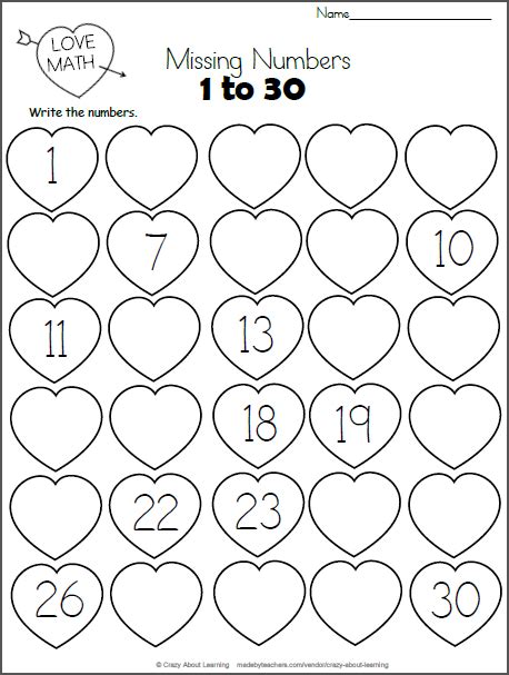 Valentines Day Missing Numbers To 30 Made By Teachers