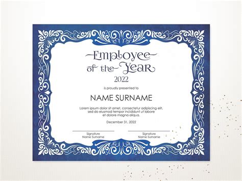 Employee Of The Year Editable Certificate Template Year Etsy