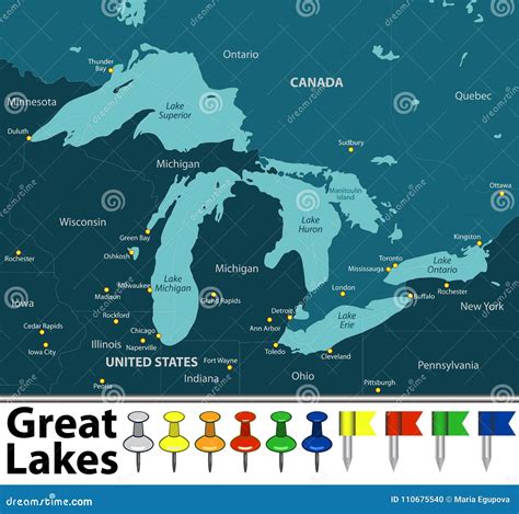 Great Lakes Cities Map Stock Illustrations 1482 Great Lakes Cities