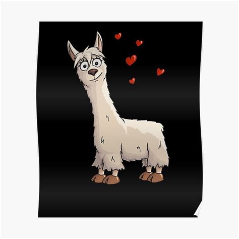 P Ster Llama De Dibujos Animados De Lujo Con Corazones Amo La Llama