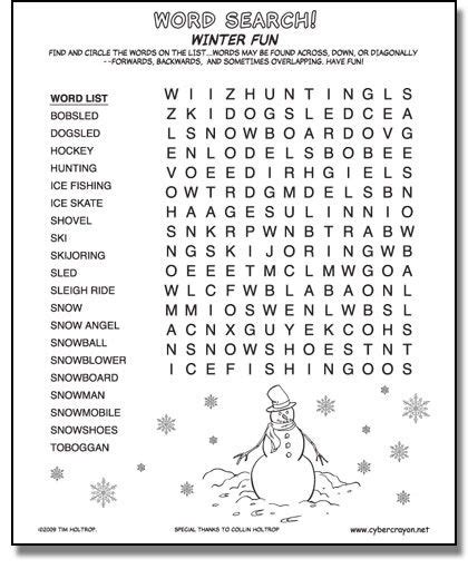 4th Grade Winter Word Search Free Printable Lillie
