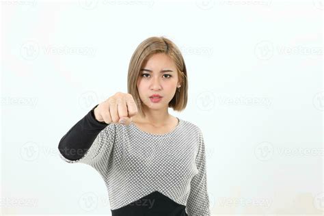 South East Asian Chinese Woman Facial Expression Stand Angry Annoyed