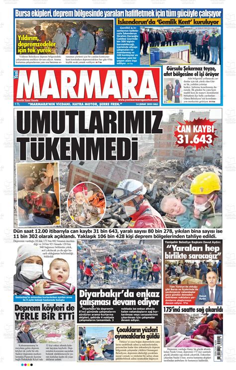 Şubat tarihli Yeni Marmara Gazete Manşetleri