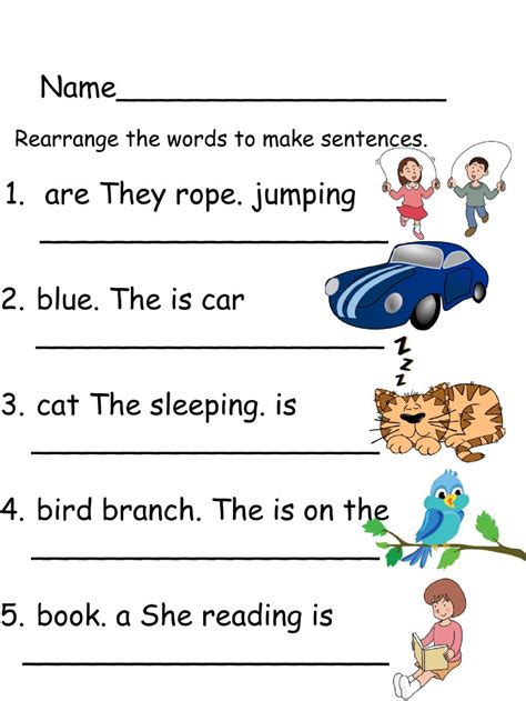 Rearranging Sentences Worksheet Writing Sentences Kindergarten